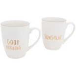 Goodmorning Sunshine Beker / mokkenset - Wit / Goud - set van 2 - Giftset