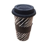 Reisbeker met Zebra print - Zwart / Wit - Ø 10 x H 16 cm