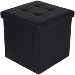 Opbergpoef met leder look GORIK - Zwart - MDF / Polyester - 38 x 38 x 38 cm