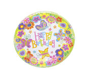Happy Birthday wegwerpborden - Vlinder motief - Ø 18 cm - 8 stuks