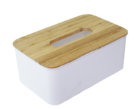 Tissuebox / Tissuehouder ANTONIA - Wit/Bruin - Kunststof/Hout - 22x13.5x9cm