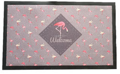 Deurmat met flamingo's met tekst - Grijs / Roze - 75 x 45 cm - Schoonloopmat Deurmat met flamingo's met tekst - Grijs / Roze - 75 x 45 cm - Schoonloopmat