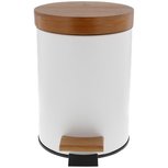 Pedaalemmer CHRIS - Wit / Bruin - Metaal / Bamboe - Rond - 3L - Ø 17 x h 24 cm Pedaalemmer CHRIS - Wit / Bruin - Metaal / Bamboe - Rond - 3L - Ø 17 x h 24 cm