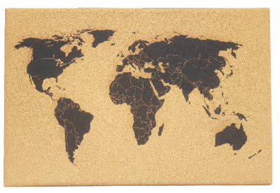 Wereldkaart prikbord met punaises - Bruin / Zwart - Kurk - 60 x 40 cm