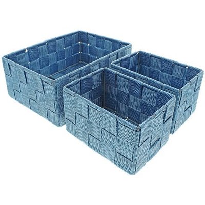 Opbergmanden NELLEKE - Geweven lint - Blauw - Set van 3