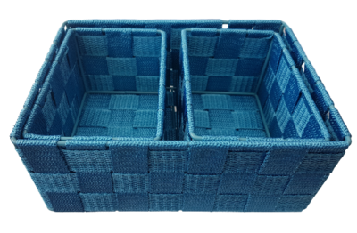 Opbergmanden NELLEKE - Geweven lint - Blauw - Set van 3