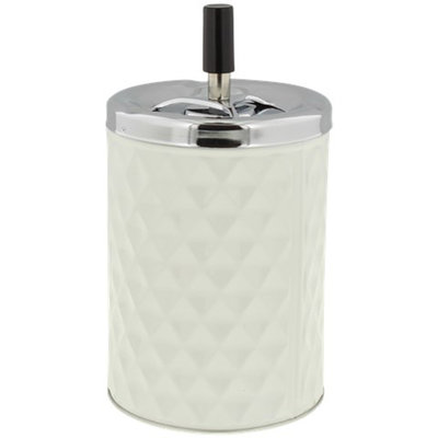 Asbak met drukknop RICCO - Wit / Zilver - Ø 11 x 19.5 cm