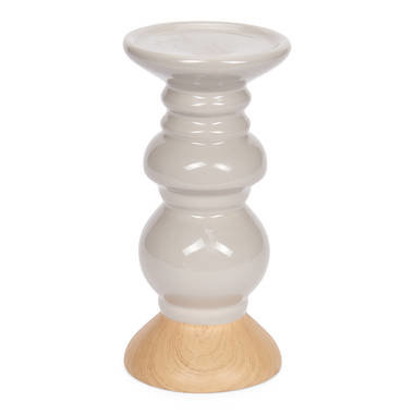 Kaarsenhouder DONNA - Grijs / Bruin - Keramiek / Hout - Ø 9.5 x h 20 cm