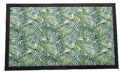 Deurmat met blad motief - Groen / Wit - 75 x 45 cm - Schoonloopmat