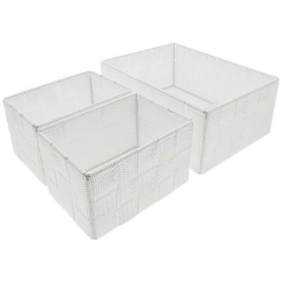 Opbergmanden NELLEKE - Geweven lint - Lichtgrijs - Set van 3