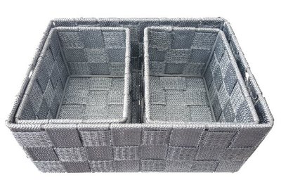 Opbergmanden NELLEKE - Geweven lint - Lichtgrijs - Set van 3