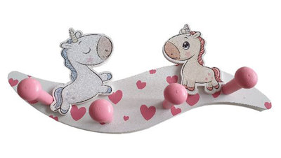 Kapstok kinderkamer Unicorn - Wit / Roze - Hout - 4 haken - 28 x 7 x 10.5 cm