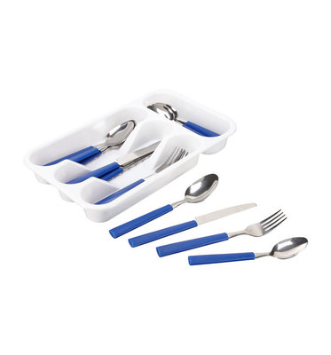 16 delig bestekset met bestekbak - Blauw / Zilver - 4 personen
