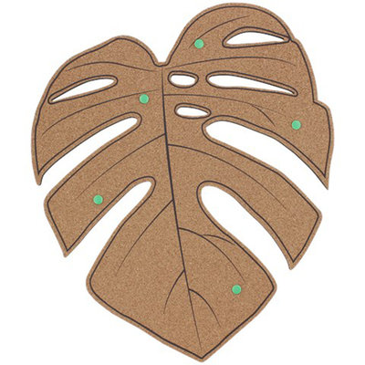 Prikbord Blad motief met 5 punaises - Kurk - 35 x 41 x 1 cm