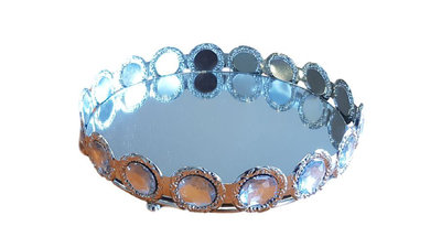 Decoratie tray / dienblad met spiegel IRIS - Zilver - Diamant - Ø 19.5 x H 4 cm - Rond - Maat S