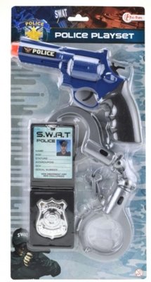 Politierevolver met handboeien en ID houder - Blauw / Zwart