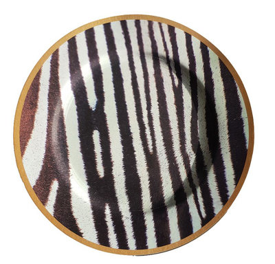 Decoratie bord met zebra motief BEAU - Wit / Zwart - Kunststof - Ø 33 cm