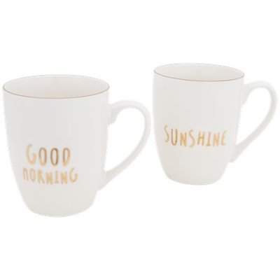 Goodmorning Sunshine Beker / mokkenset - Wit / Goud - set van 2 - Giftset