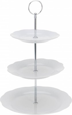 Excellent Houseware 3 Laags Etagere DIANA - Wit - Porselein - Ø 15/18/22,5 x h 34 cm