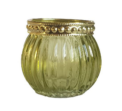 Theelichthouder LOIS - Set van 2 - Groen / Goud - Glas / Kunststof - Ø 6.5 x h 5.5 cm