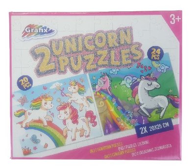 Puzzel Unicorn met glitters - Multicolor - Karton - 20 x 25 cm - set van 2 puzzels