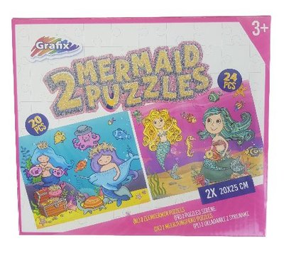 Puzzel Zeemeermin met glitters - Multicolor - Karton - 20 x 25 cm - set van 2 puzzels