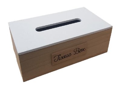 Tissuebox / Tissuehouder KELVIN - Wit / Bruin - Hout - 25 x 14 x 9 cm