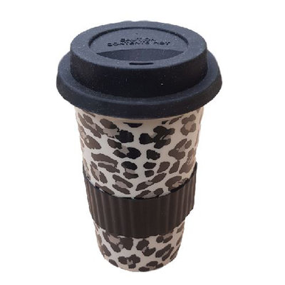 Reisbeker met Panter print - Zwart / Grijs / Wit - Ø 10 x H 16 cm
