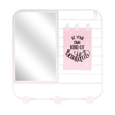 Wandrek met spiegel NORA - Wit - Metaal - 32 x 2 x 33 cm