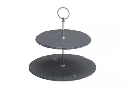 Etagere / Presenteerschaal PIA - Antraciet - Leisteen - 2 laags - Ø18 / Ø23 cm
