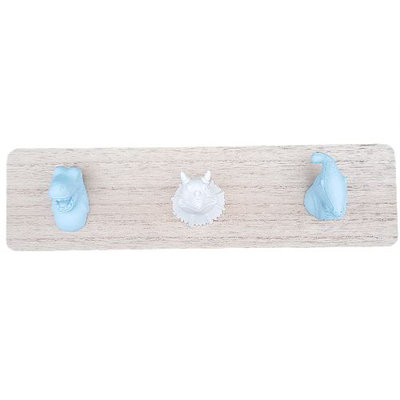 Kapstok kinderkamer dino's - Blauw / Wit - Hout / Kunststof - 3 haken - 34 x 9 x 5 cm