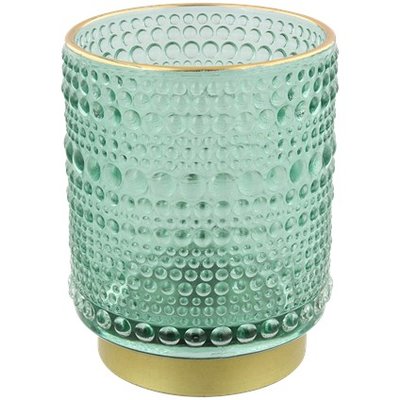 Theelichthouder SELINA - Groen / Goud - Glas - Ø 7 x h 9.5 cm