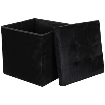 _Opbergpoef met velvet look MERCEDES - Zwart - MDF / Polyester - 38 x 38 x 38 cm