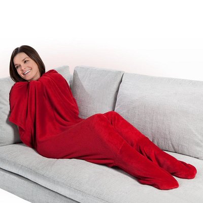 JML Footsie Blanket - Rood - fleece deken, deken met voetzakken - booties
