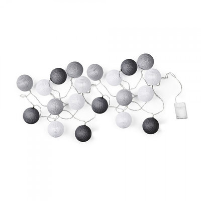 Lampenslinger katoenen bollen FIEN - Blauw / Wit / Grijs - 20 Lampjes - Cotton Ball Lights