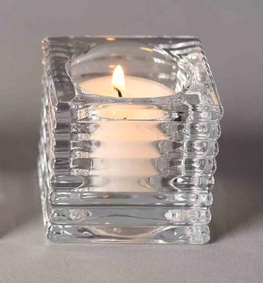 Geribbeld glazen theelichthouder KRISTIAN - Transparant - 6 x 6 x 6 cm - Vierkant