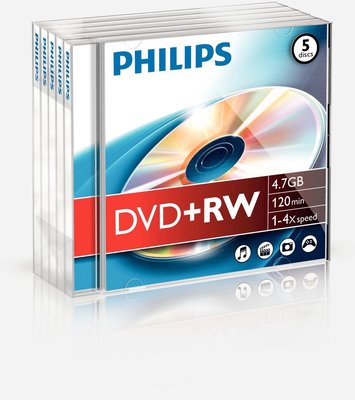 Philips DVD+RW 4,7GB - 5 stuks