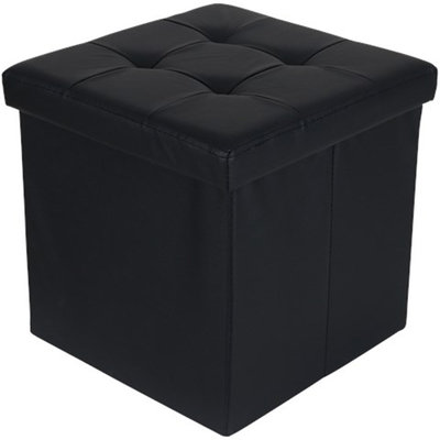 Opbergpoef met leder look GORIK - Zwart - MDF / Polyester - 38 x 38 x 38 cm