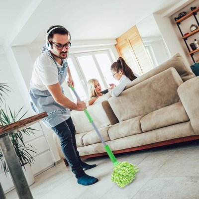 Dweilmop wringfunctie - Blauw - wringmop microvezels - vloermop - 120 cm