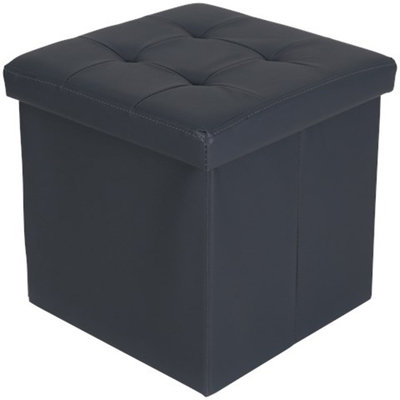 Opbergpoef met leder look GORIK - Grijs - MDF / Polyester - 38 x 38 x 38 cm