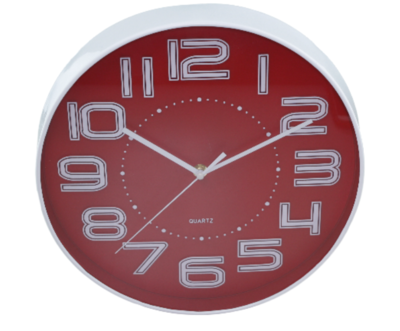 Klok - Rond - Ø30 cm - Wit/Rood - Kunststof