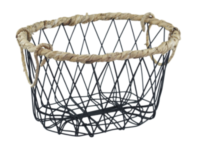 Industriële mand met gevlochten rieten rand ANTJE - Zwart - 31,5cm