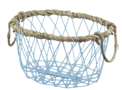 Industriële mand met gevlochten rieten rand ANTJE - Blauw - 31,5cm