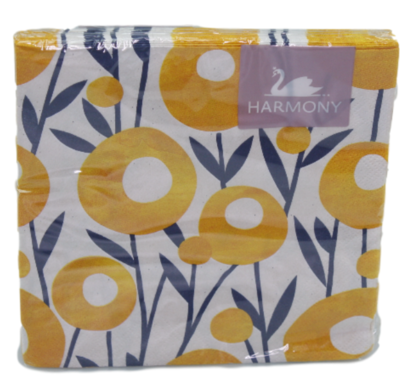 20 Servetten - 3 laags - Bloemetjes patroon - Geel/Blauw/Wit