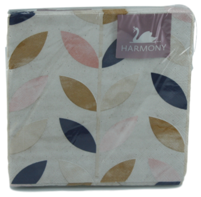 20 Servetten - 3 laags - Blaadjes patroon - Goud/Blauw/Wit/Roze