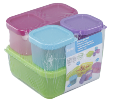 Set van 4 vershoudbakjes - Groen/Blauw/Paars/Roze - Plastic