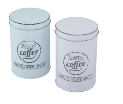 Koffieblik met tekst - Wit - Metaal - Ø9x13 cm