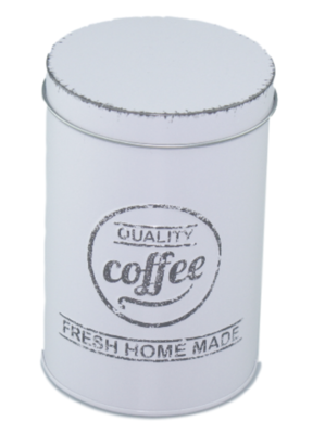 Koffieblik met tekst - Wit - Metaal - Ø9x13 cm