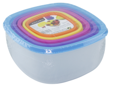 Set van 5 vershoudbakjes - Blauw/Paars/Roze/Geel/Oranje - Plastic