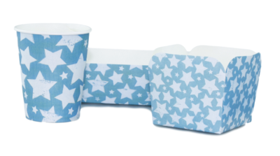 Kartonnen party snack bakjes met Ster - Groot - Set van 5 - Blauw/Grijs